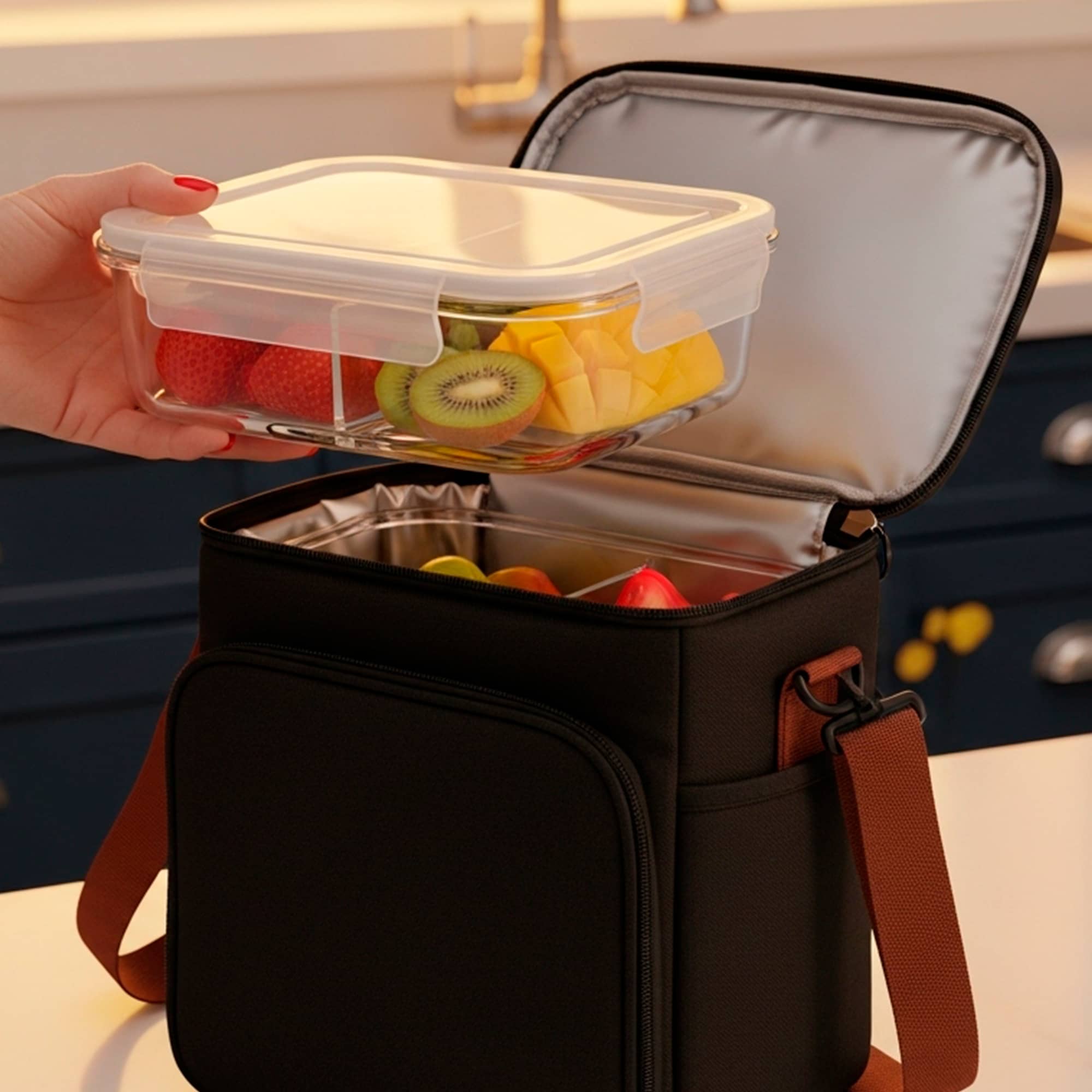 Pote Hermético 1040ml com Divisória Bolsa Térmica Nabox#cor_azul