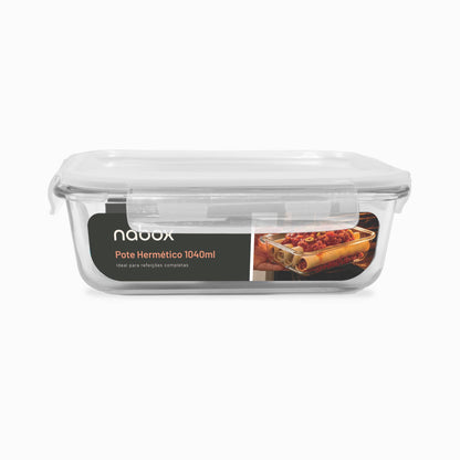Pote de Vidro Retangular com Tampa Hermética 1040ml