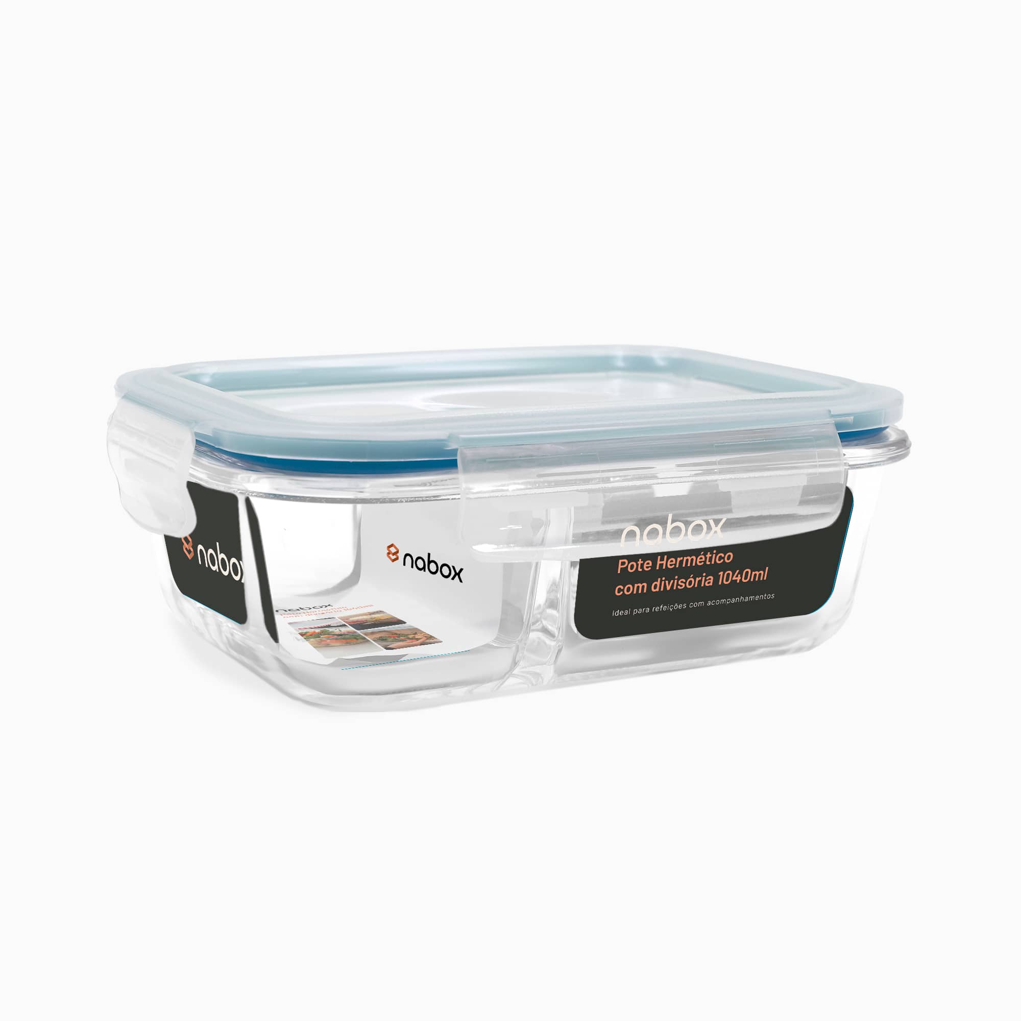Pote Hermético 1040ml com Divisória Azul Nabox