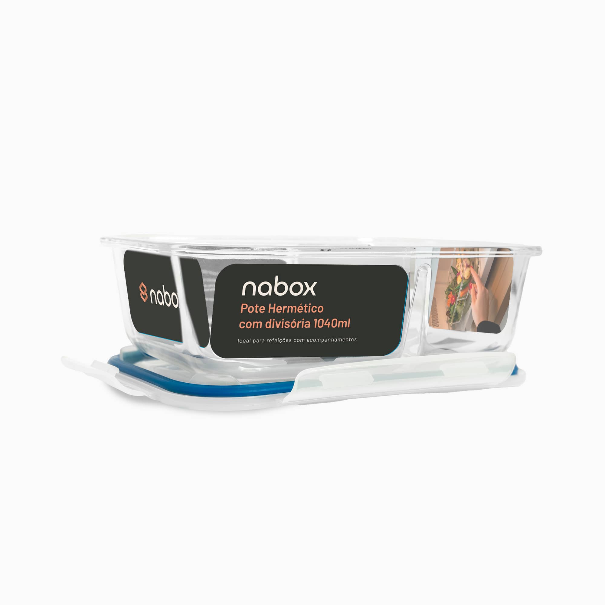 Pote Hermético 1040ml com Divisória Azul Nabox