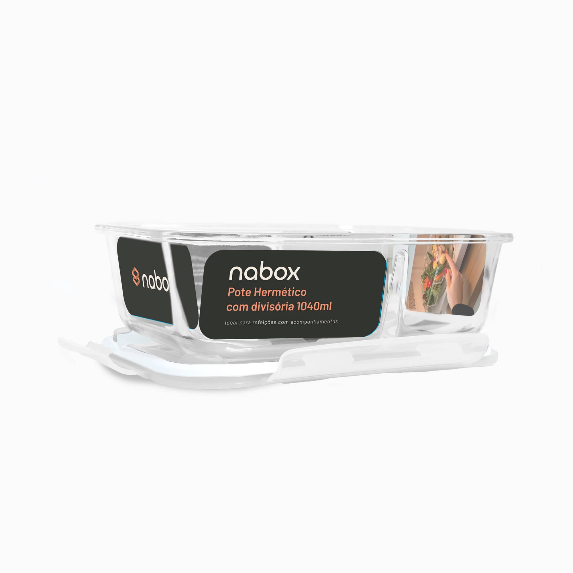 Pote Hermético 1040ml com Divisória Branco Nabox