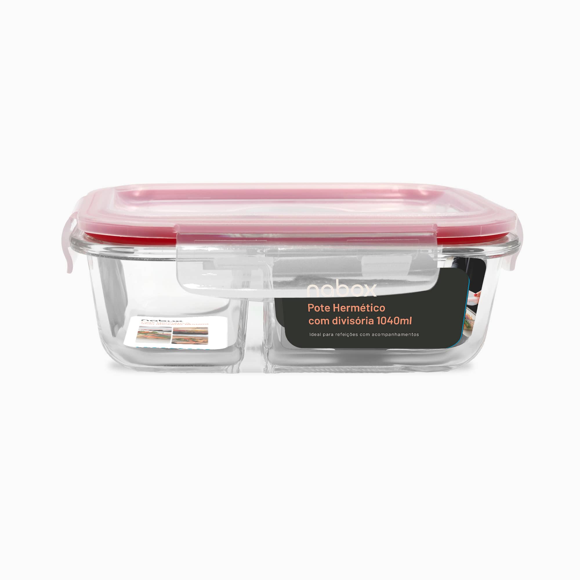Pote Hermético 1040ml com Divisória Vermelho Nabox