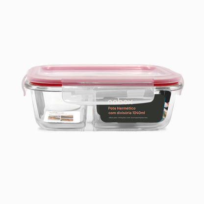Pote Hermético 1040ml com Divisória Vermelho Nabox