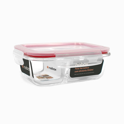 Pote Hermético 1040ml com Divisória Vermelho Nabox