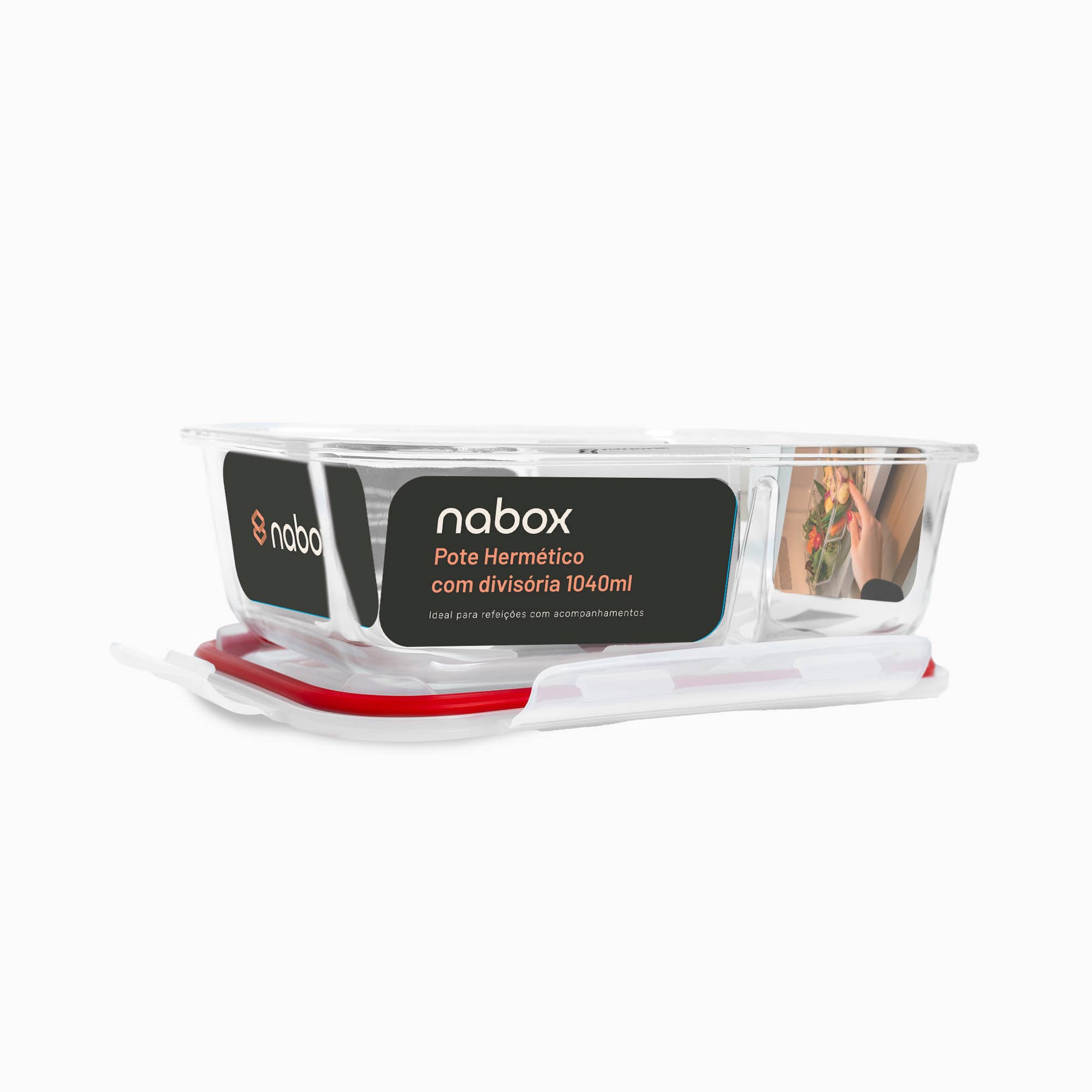 Pote Hermético 1040ml com Divisória Vermelho Nabox
