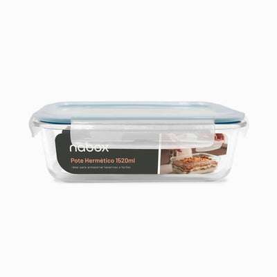 Pote de Vidro Retangular com Tampa Hermética 1520ml