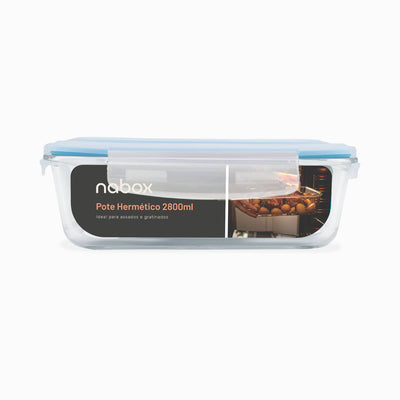 Pote de Vidro Retangular com Tampa Hermética 2800ml